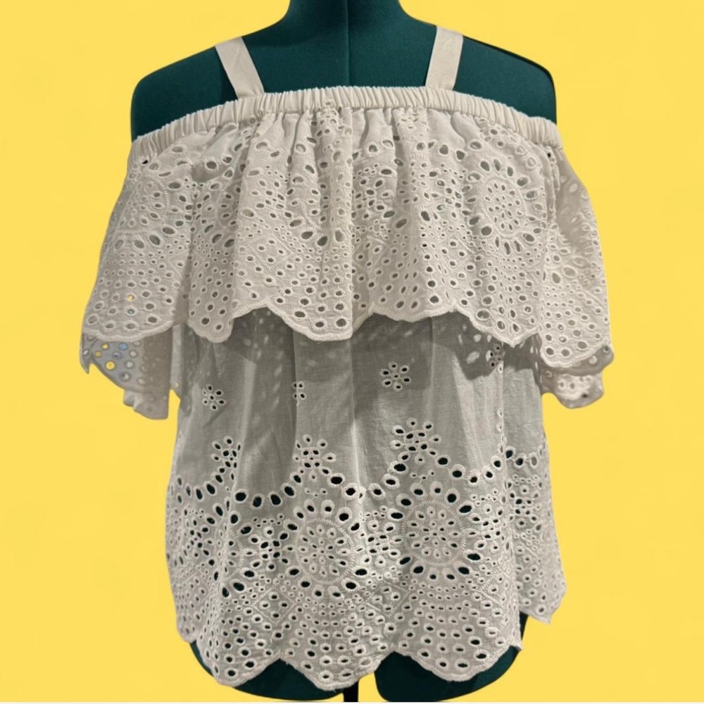 Trussardi White Eyelet Off-Shoulder Blouse